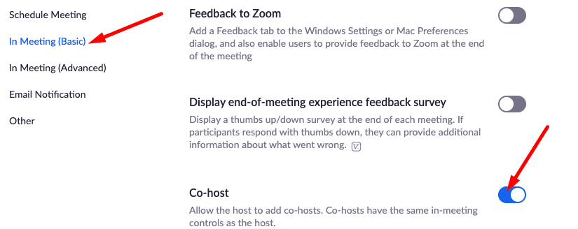 Co-Host-Zoom in den Meeting-Einstellungen aktivieren
