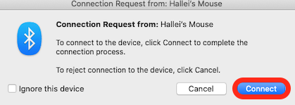 tryk på enter eller retur for at bekræfte forbindelsen til Apple Magic Mouse