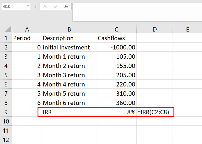 เรียนรู้วิธีคำนวณ IRR ใน Excel โดยใช้ไวยากรณ์ IRR