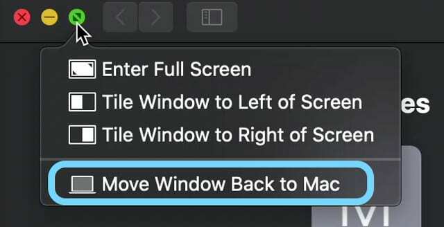 переместите окно Sidecar вашего iPad обратно на Mac
