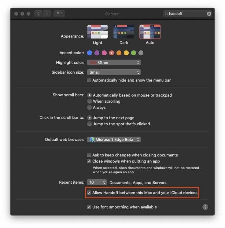 Nonaktifkan Handoff di Mac