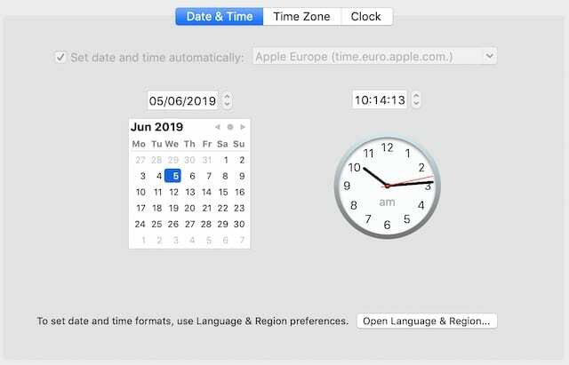 Data i godzina w systemie macOS