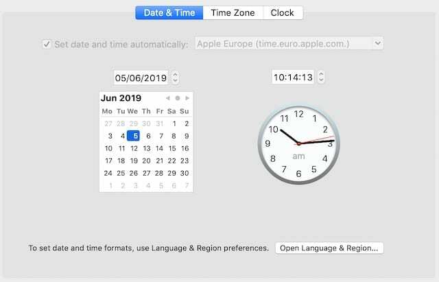 Data e hora no macOS