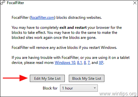 Blokirajte web mjesto pomoću FocalFilter