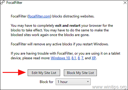 Bloquear site com FocalFilter