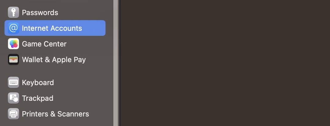 Skärmdump som visar hur du hittar avsnittet Internetkonton i macOS