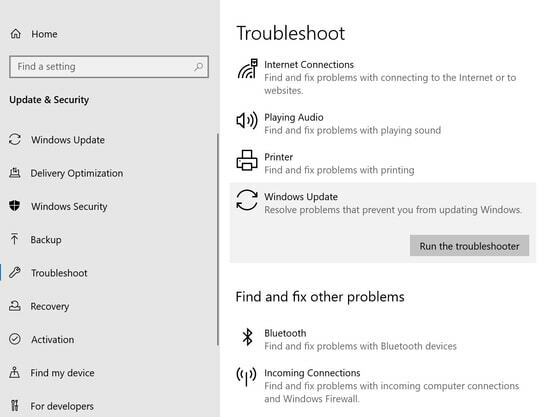 გაუშვით Windows Update Troubleshooter