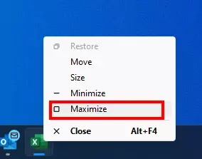 एक्सेल टास्कबार से अधिकतम करें