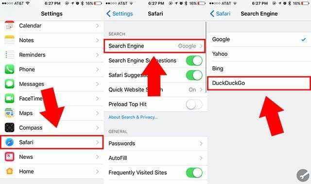 قم بتغيير محرك البحث Safari iOS