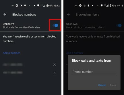 Blokuoti numerius Android