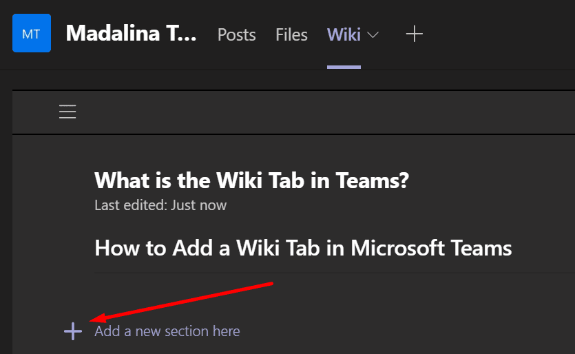 新しいWikiタブセクションを追加します