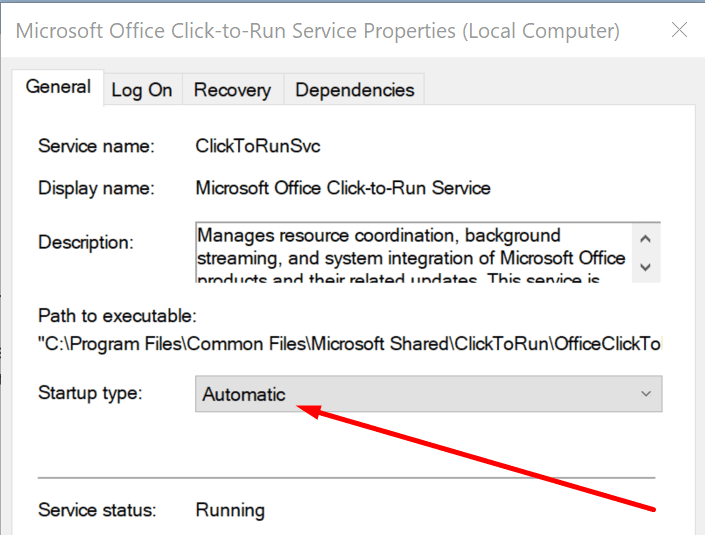 automatischer Starttyp des Office-Click-to-Run-Dienstes