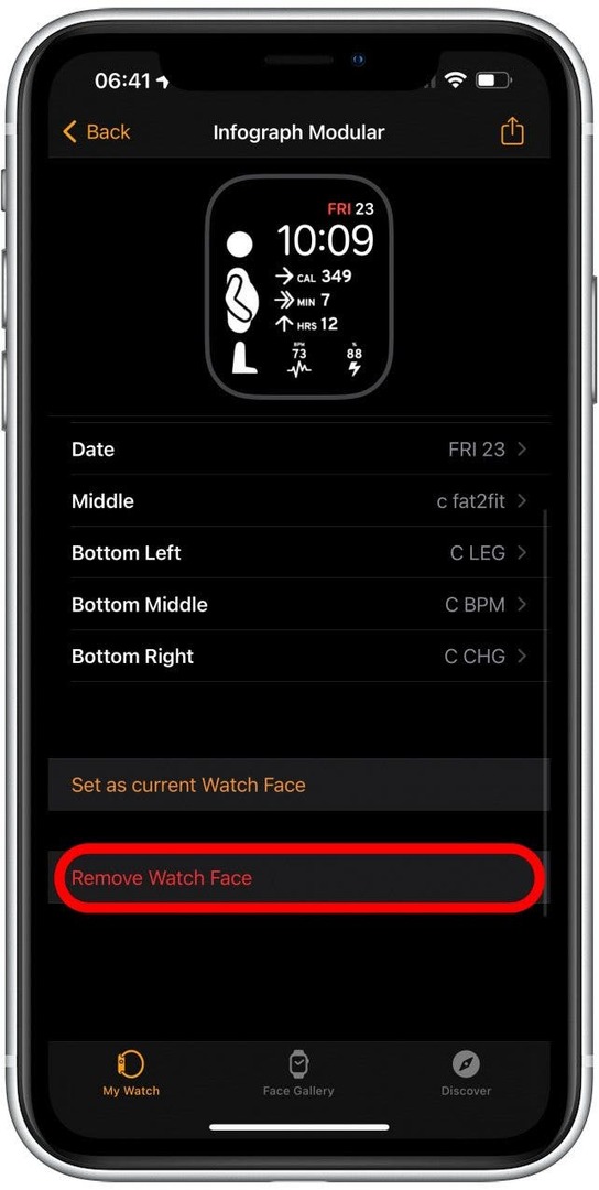 Selle kustutamiseks kerige alla ja puudutage Remove Watch Face.