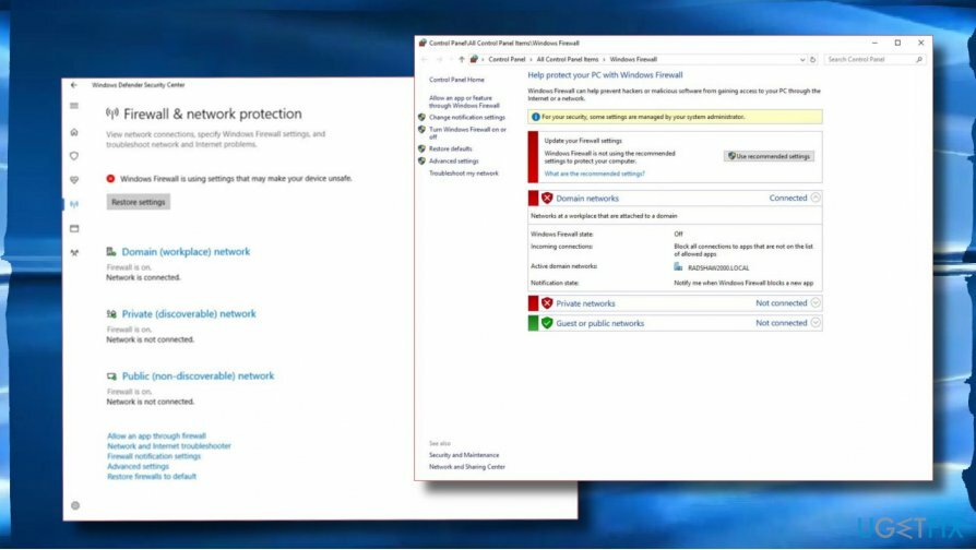 Ilustrasi " Windows Firewall menggunakan pengaturan yang mungkin membuat perangkat Anda tidak aman"