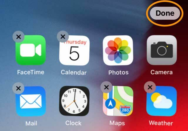 Дугме Готово када преуређујете или бришете апликације на почетном екрану иПхоне-а