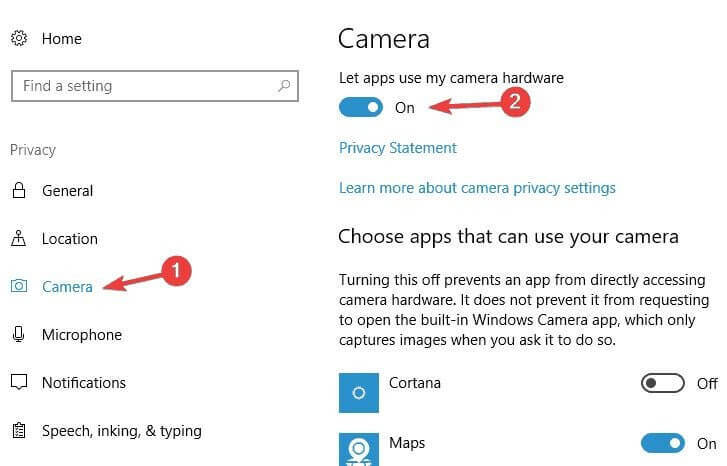 Odaberite aplikacije za koje želite omogućiti dopuštenje za web kameru