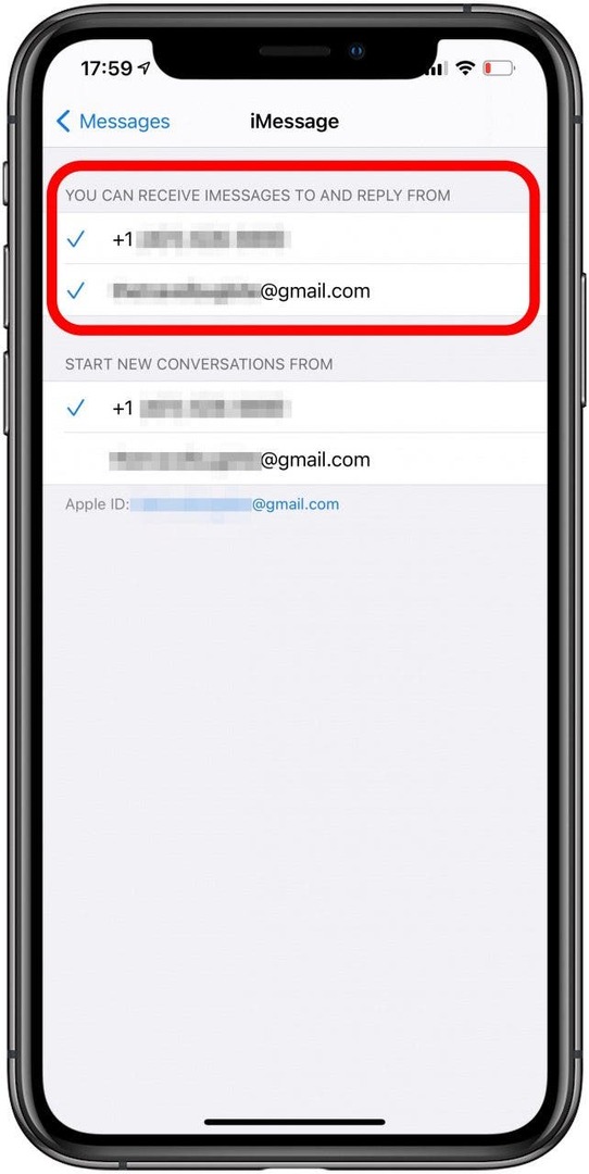 Vai nelle impostazioni dei tuoi messaggi sul tuo iPhone e seleziona Invia e ricevi. 