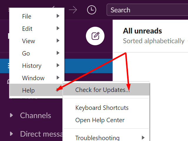 comprobar si hay actualizaciones de la aplicación slack