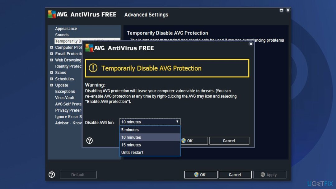 Disabilita il software antivirus di terze parti