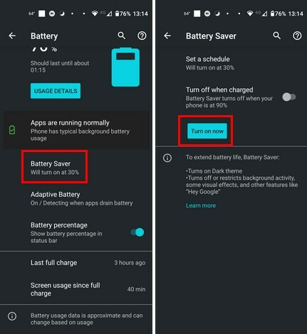 Opcija štednje baterije u postavkama Androida