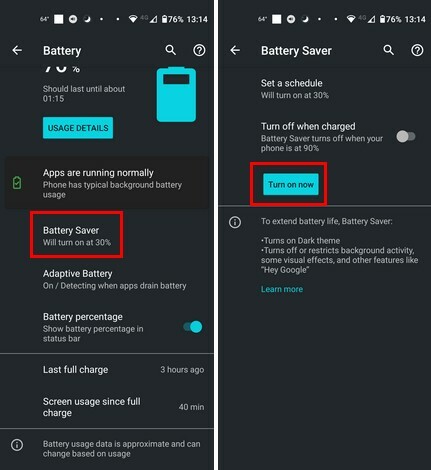 Alternativ för batterispar i Android-inställningar