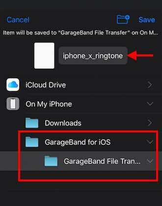 Flytt egendefinert ringetone til GarageBand Transfer-mappen
