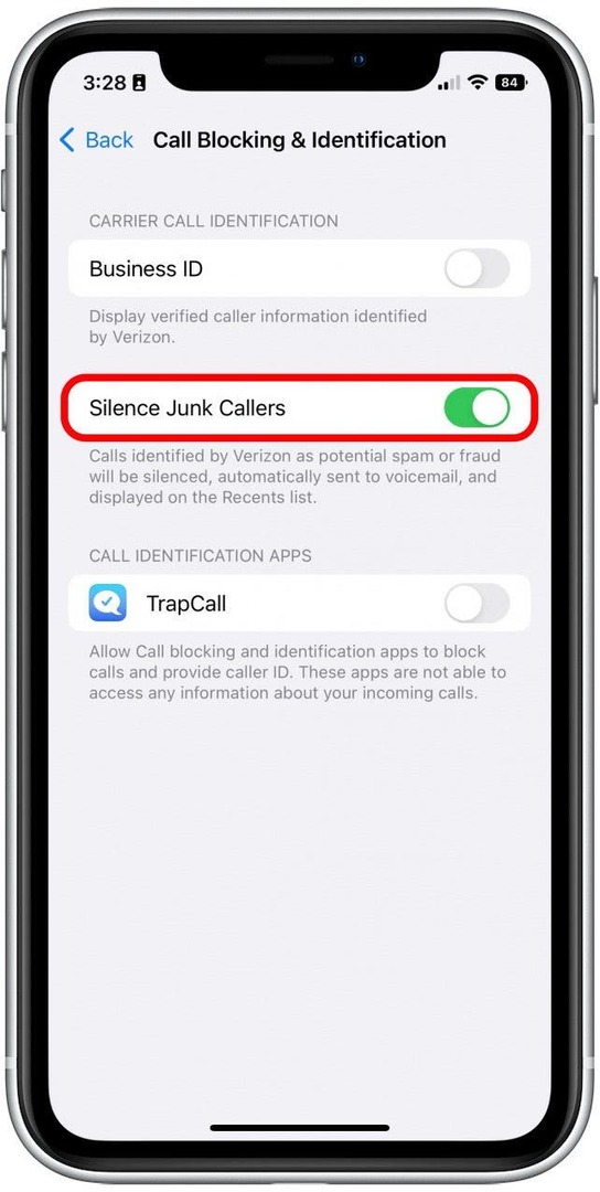 Aktifkan Silence Junk Callers. Ini akan menjadi hijau saat diaktifkan. 