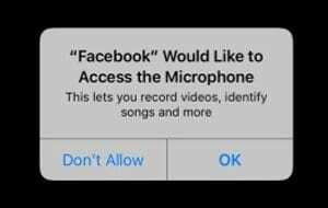 Facebook Prieiga prie mikrofono iOS 11