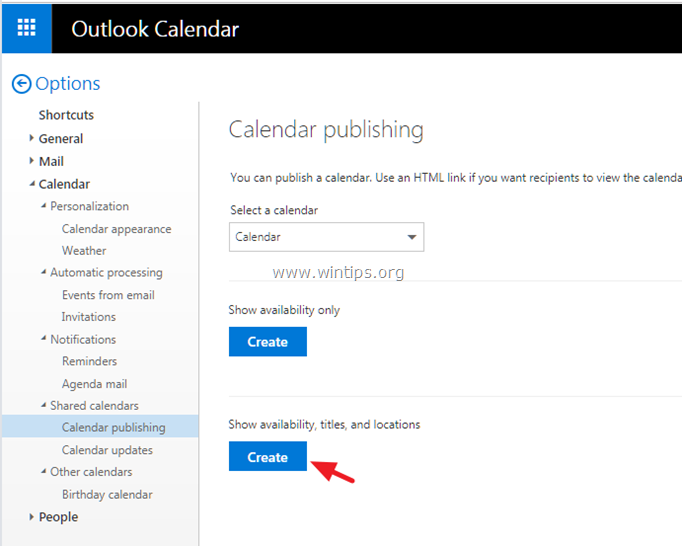 Экспорт календаря Outlook.com