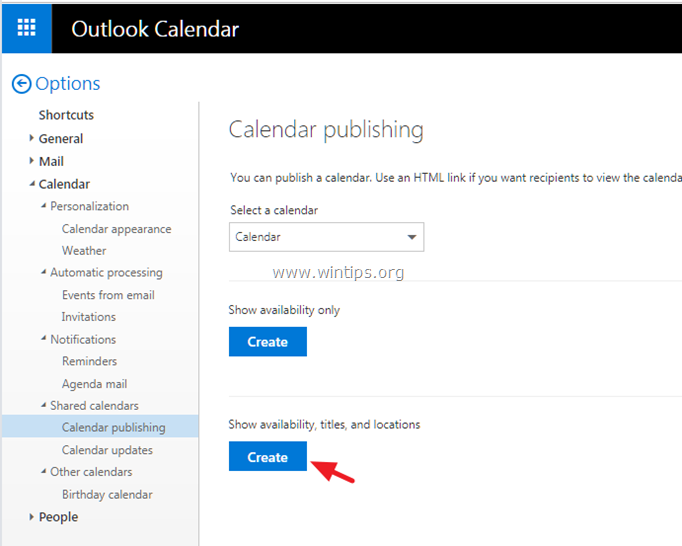 ส่งออกปฏิทิน Outlook.com