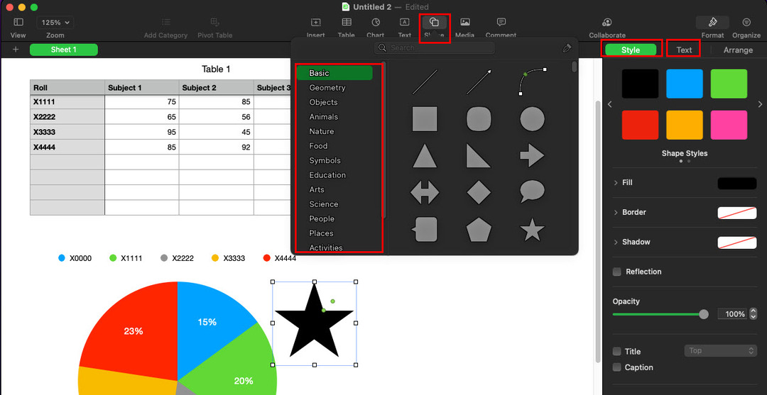 Εκμάθηση Shapes on Numbers Apple Numbers