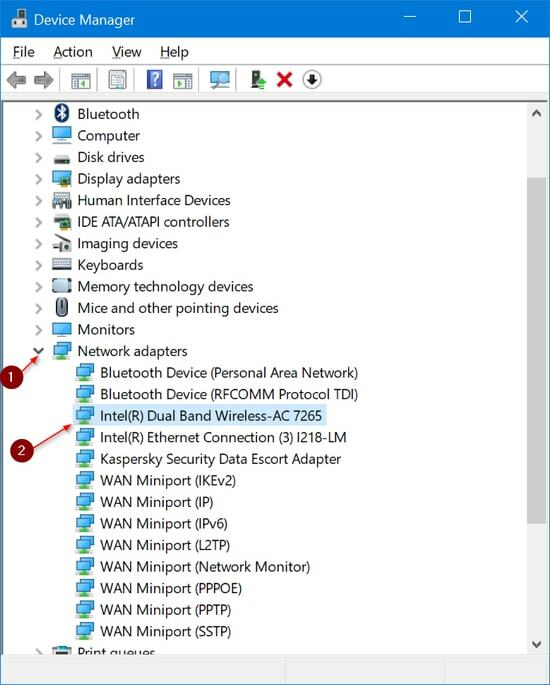 Atnaujinkite „Wireless Wifi“ tvarkyklę naudodami įrenginių tvarkytuvę