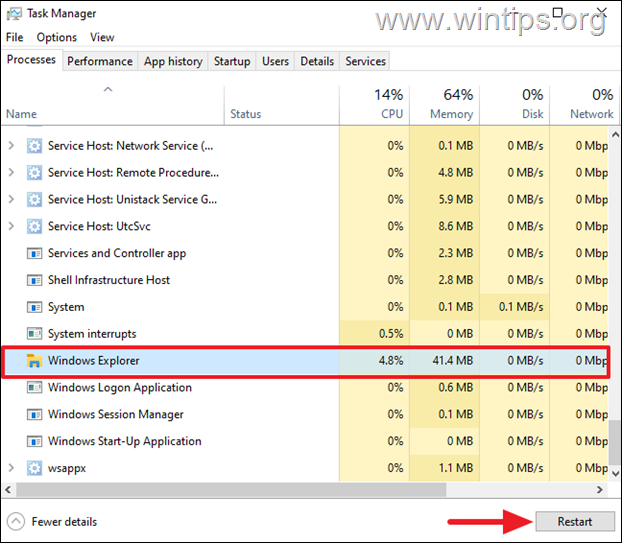 Taaskäivitage Windows Explorer