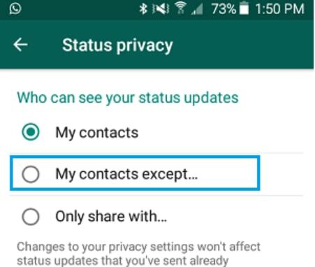 WhatsApp мои контакты кроме