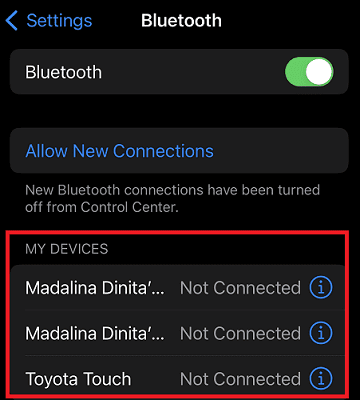 Naprave Bluetooth, povezane z iPhoneom