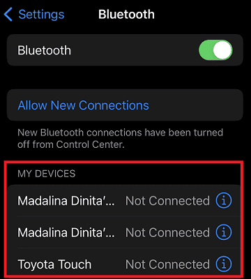 iPhone bağlantılı Bluetooth cihazları