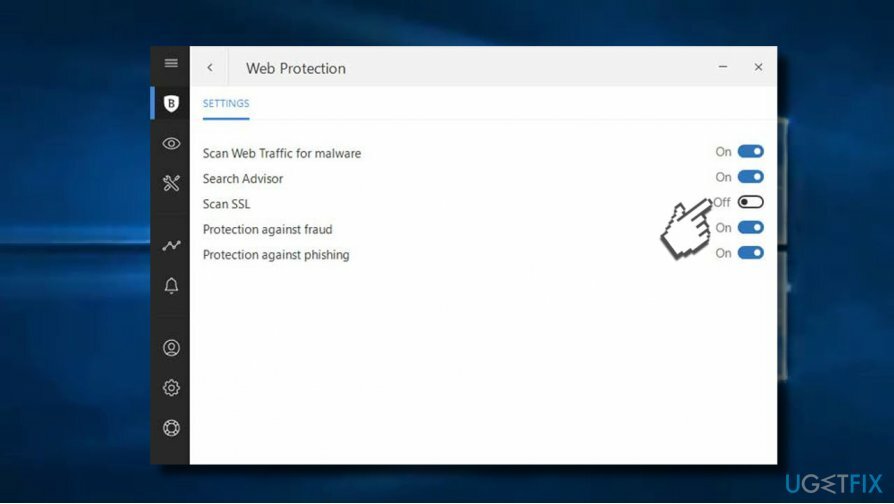 Poista Scan SSL -ominaisuus käytöstä Bitdefenderissä