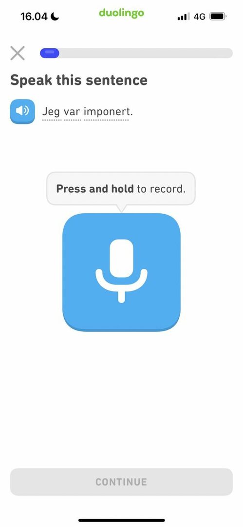 Екранна снимка, показваща допълнителен урок в Duolingo на iOS