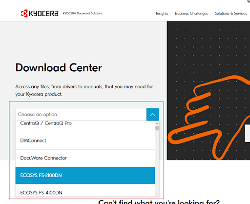 Centre de téléchargement Kyocera - Choisissez votre imprimante