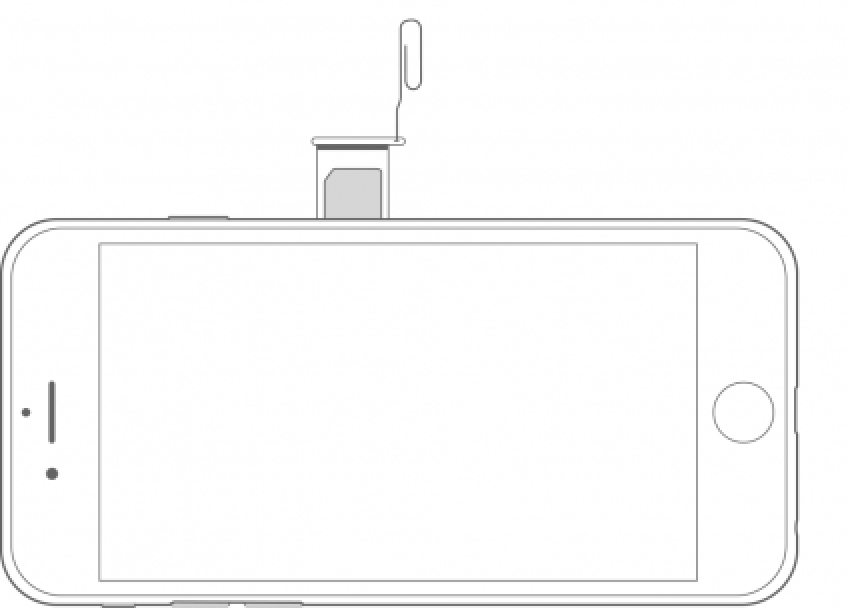 Schemat przedstawiający tackę na kartę SIM iPhone'a w pozycji zewnętrznej