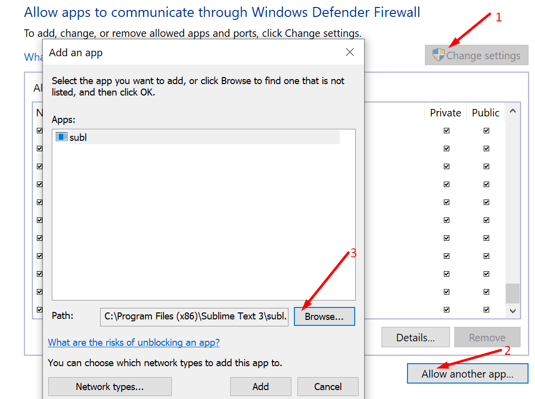 whitelist sublime text windows firewall