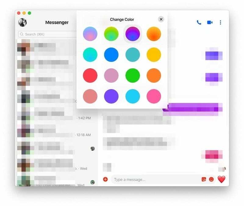 Změnit barvy chatu FB Messenger