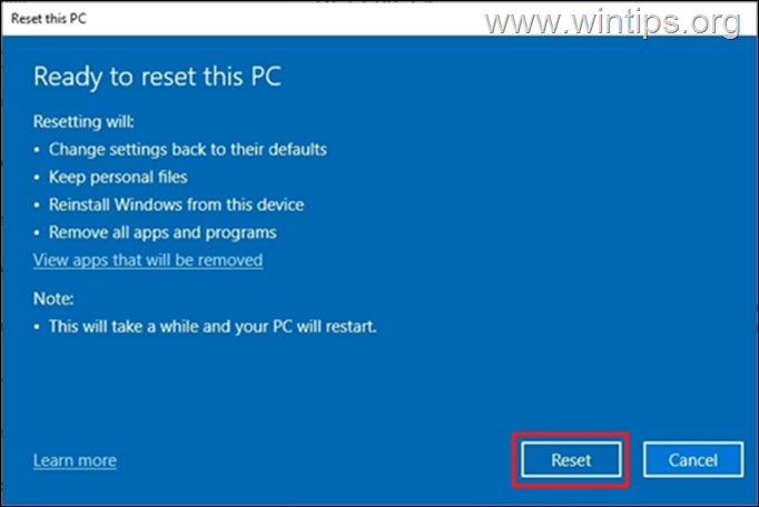 Windows 10-ის შეკეთება ამ კომპიუტერის გადატვირთვით