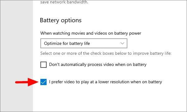 Atzīmējiet opciju Es dodu priekšroku video atskaņošanai ar zemāku izšķirtspēju
