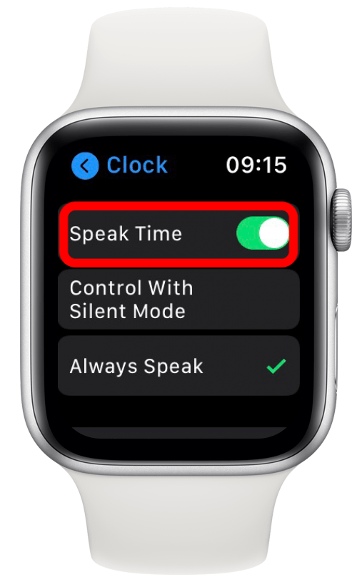 Speak Time을 켜거나 끄려면 토글하십시오.