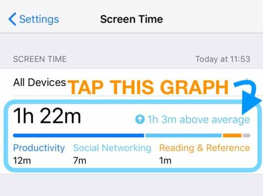 gráfico de uso do tempo de tela no iPhone iOS