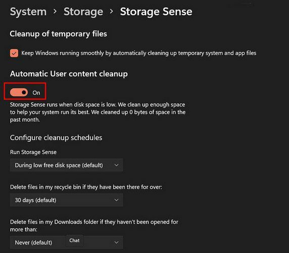 Penyimpanan Sense Windows 11