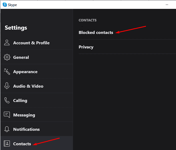 скайп заблокировал контакты