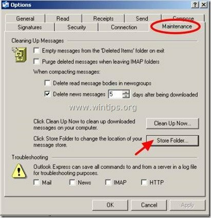 outlook express - תחזוקה - תיקיית חנות