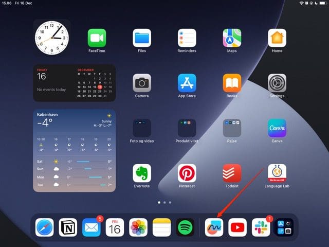 Capture d'écran montrant Freeform sur la page d'accueil d'un iPad